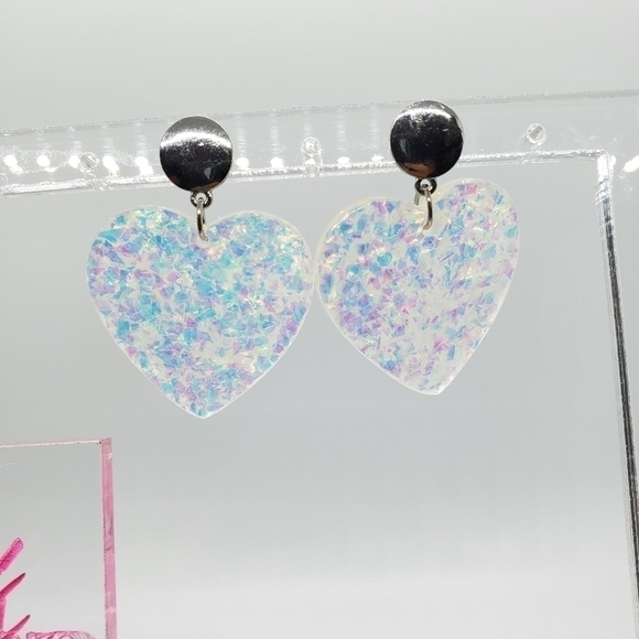 Confetti heart dangle silver button earrings - Picture 3 of 7